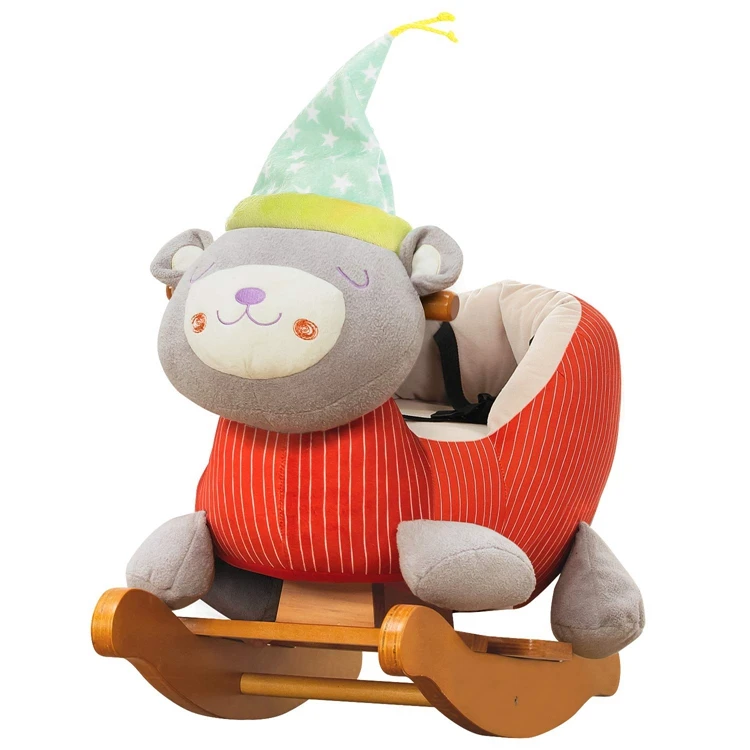 Custom Logo Wood Toy Kids Various Plush Animal Rocker Wooden Balance Rocking Horse Toy Rocking Horse Chair