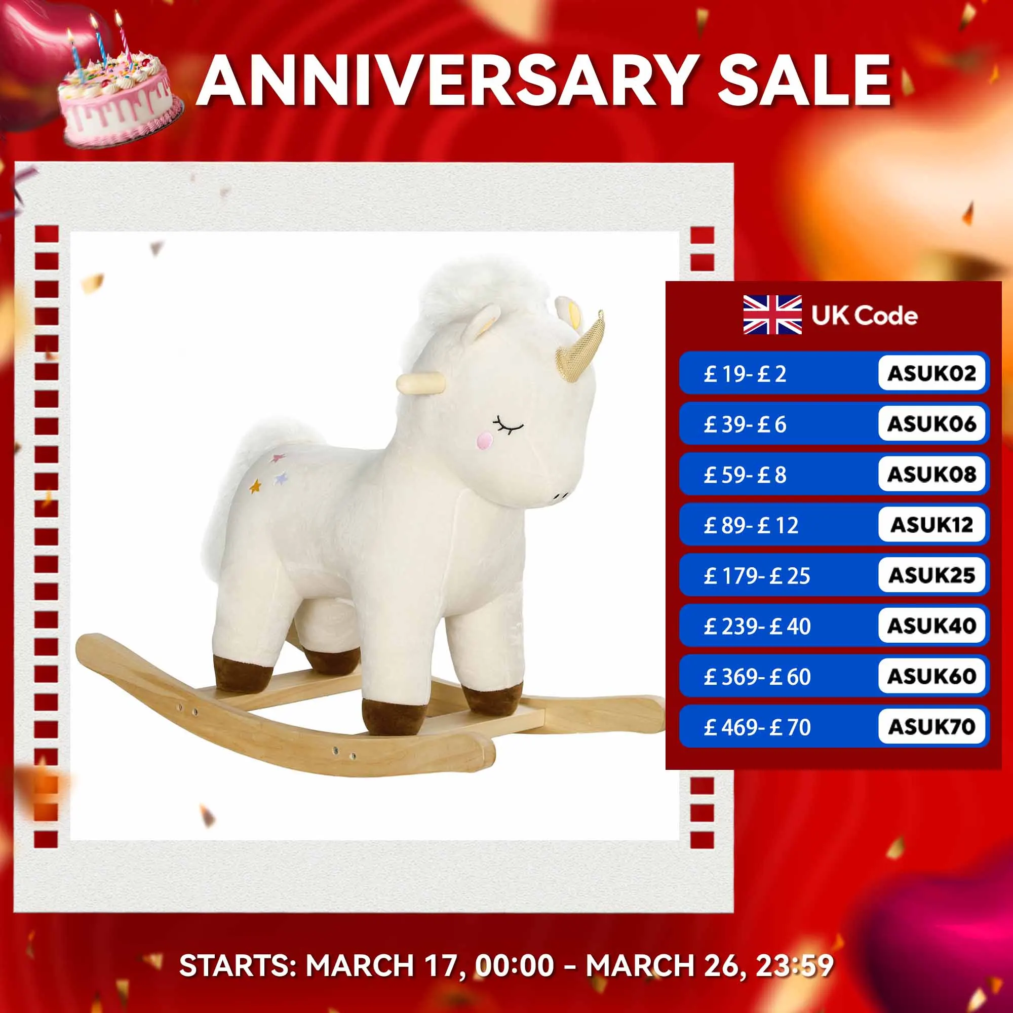 AIYAPLAY Rocking Horse with Unicorn Design, Sounds for Ages 2-4 Years, White