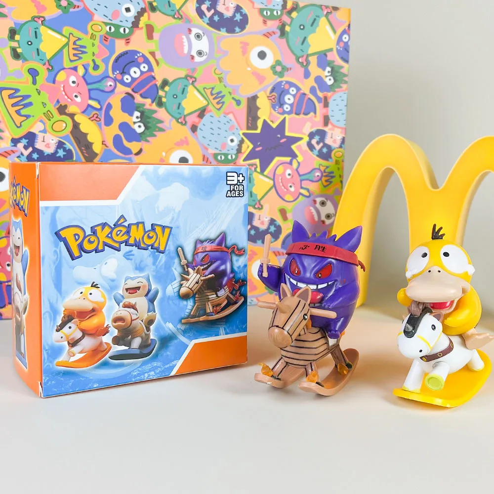 Pokemon Figures Psyduck Figure Gengar Riding a rocking horse Action Figurine pvc Statue Model Doll children Toys birthday gifts