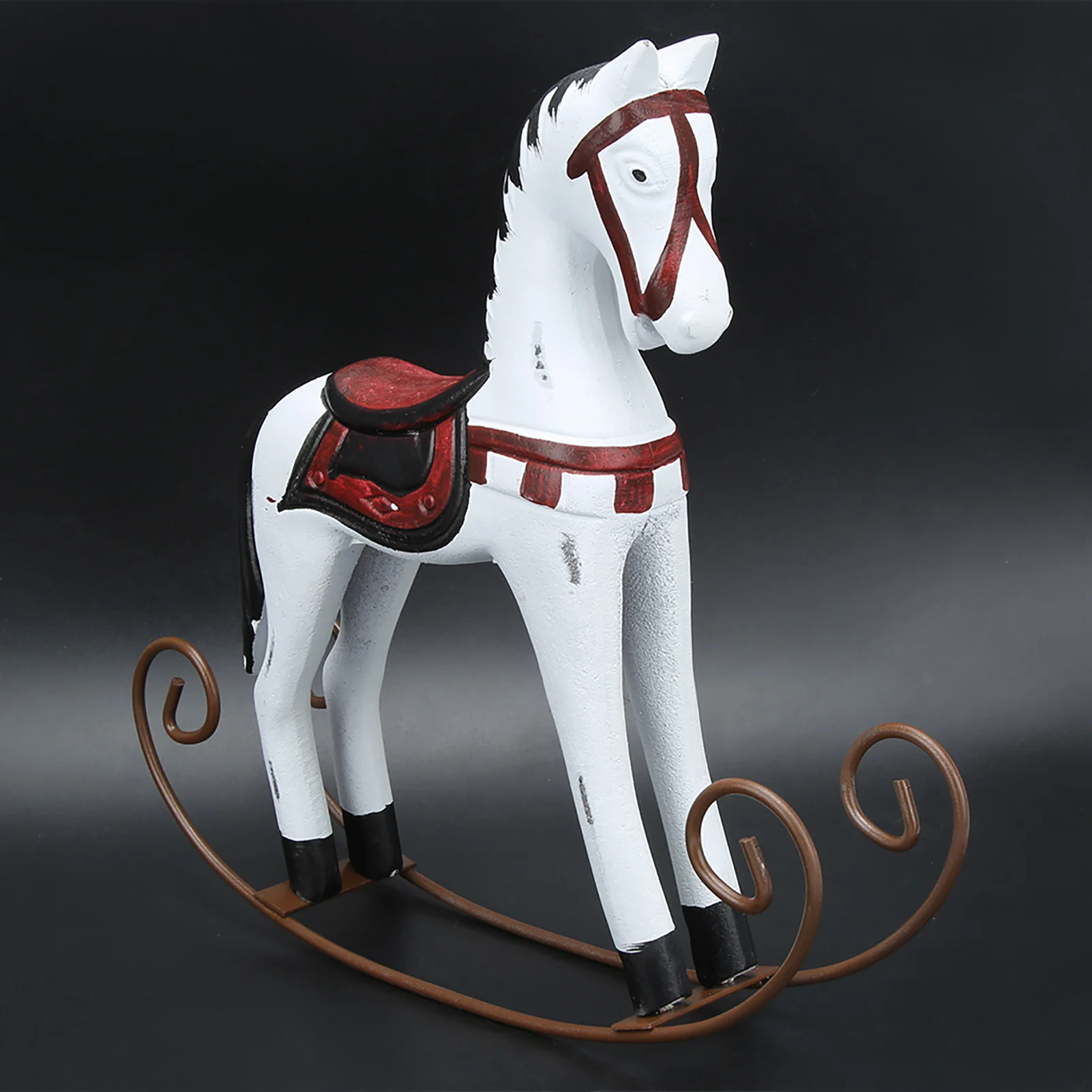 Handmade Wooden Rocking Horse Carved Painted Kids Gift Table Home Decoration