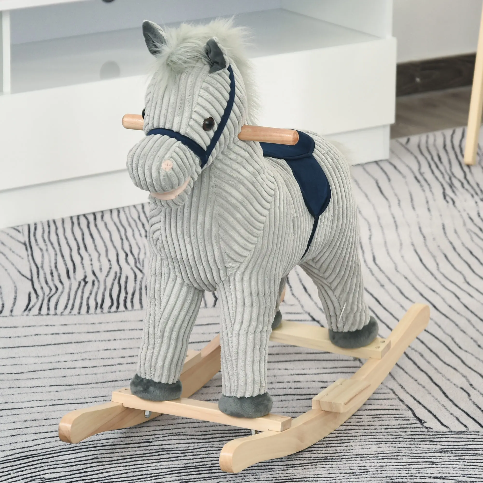 HOMCOM Children's Rocking Horse Ride-On Sound Wood Base Handlebars 36-72 Months