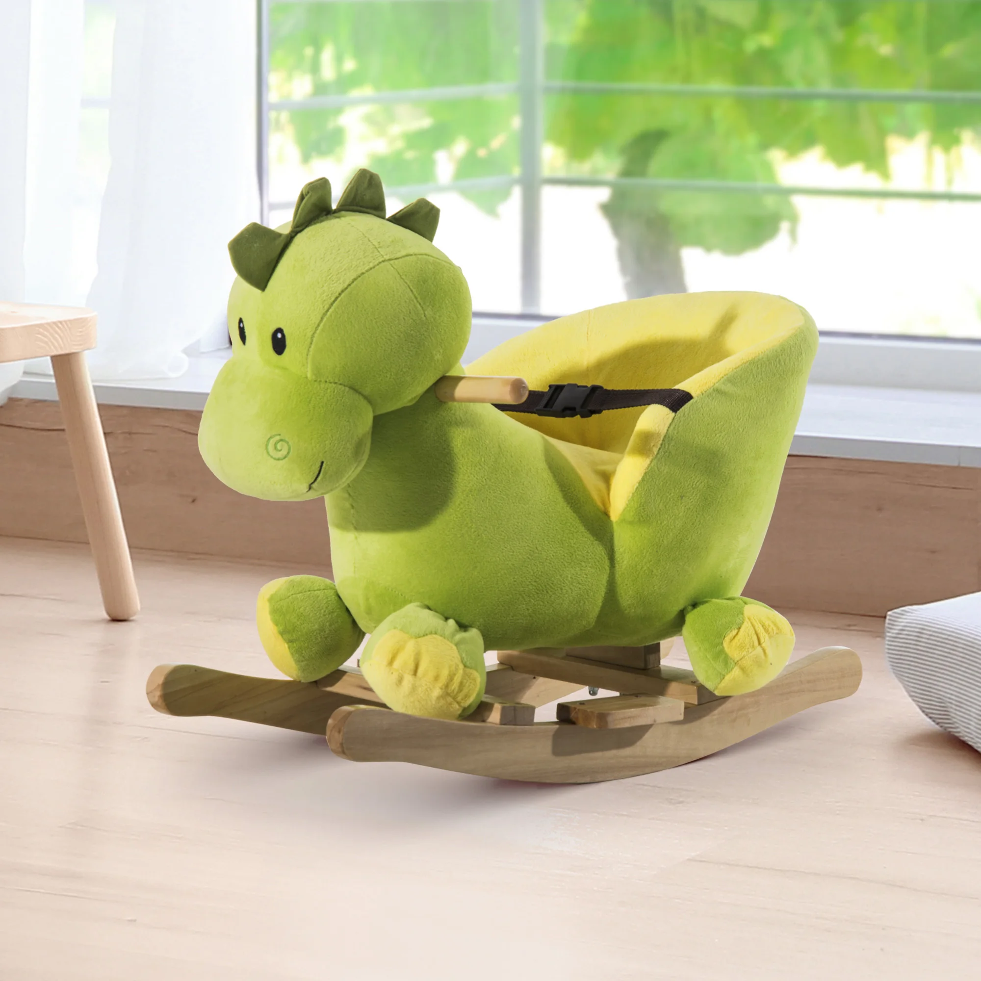 HOMCOM Kids Rocking Horse, Plush Ride-On Dinosaur Seat w/ Seat Safety Belt