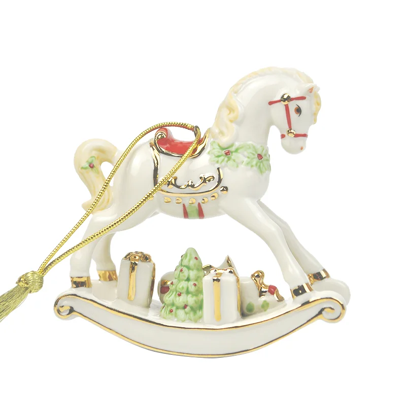 Party Decor Lenox Ceramic Rocking Horse Figurine Ornament Children's Room Decoration Christmas Tree Pendant Gift