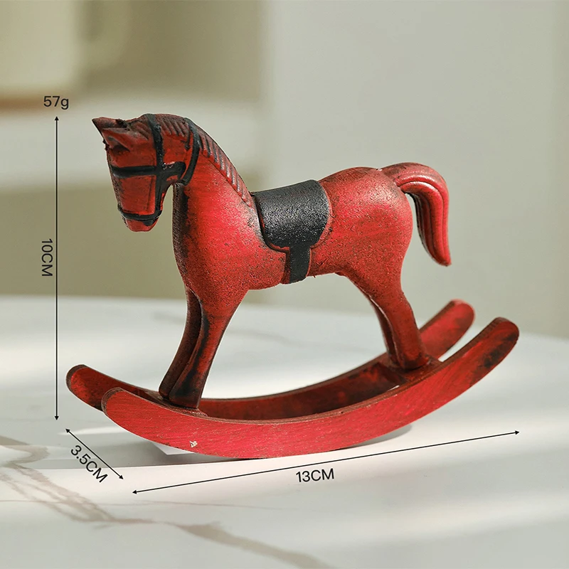 Nordic Retro Wooden Rocking Horse Desk Decor Balance Art Adornment Miniature Rocking Horse Decor Ornament Kids Gift