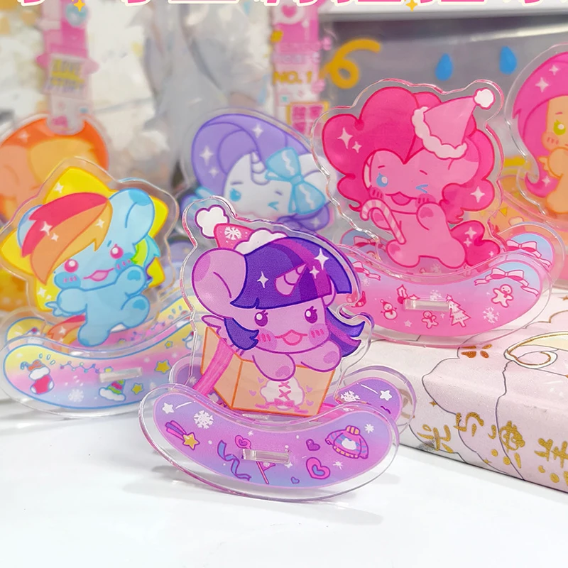Anime MyLittle Ponyss Transparent Acrylic Ornament Cartoon Rocking Horse Rocking Music Standing Card Christmas Halloween Gifts