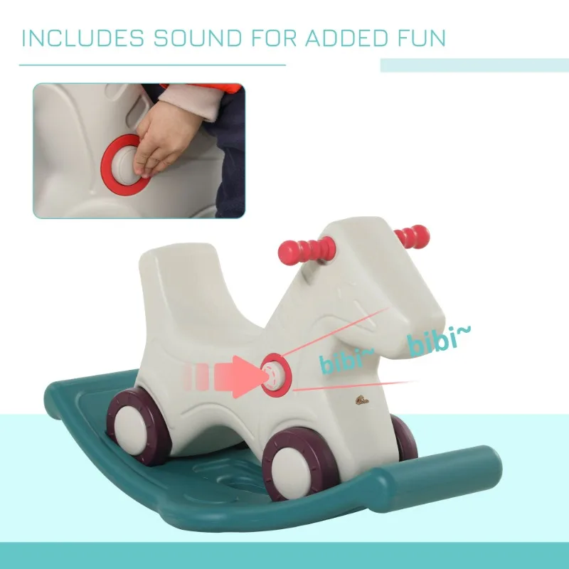 Kids 2 in 1 Rocking Horse & Sliding Car for Indoor & Outdoor Use w/ Detachable Base, Wheels, Smooth Materials - 图片 5