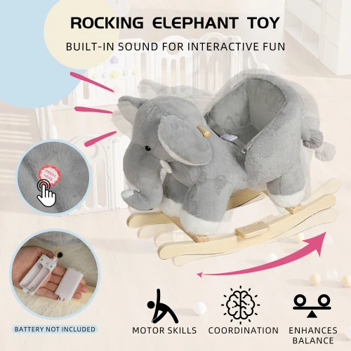 Kids Ride-On Rocking Horse Toy with Lullaby Song,Elephant Rocking Toy with Hand Puppets and Safety Belt For Children 1-3 Years - 图片 4