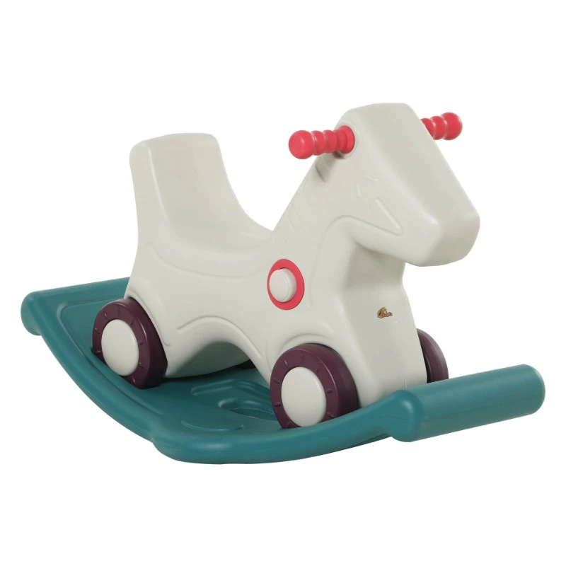 Kids 2 in 1 Rocking Horse & Sliding Car for Indoor & Outdoor Use w/ Detachable Base, Wheels, Smooth Materials - 图片 2