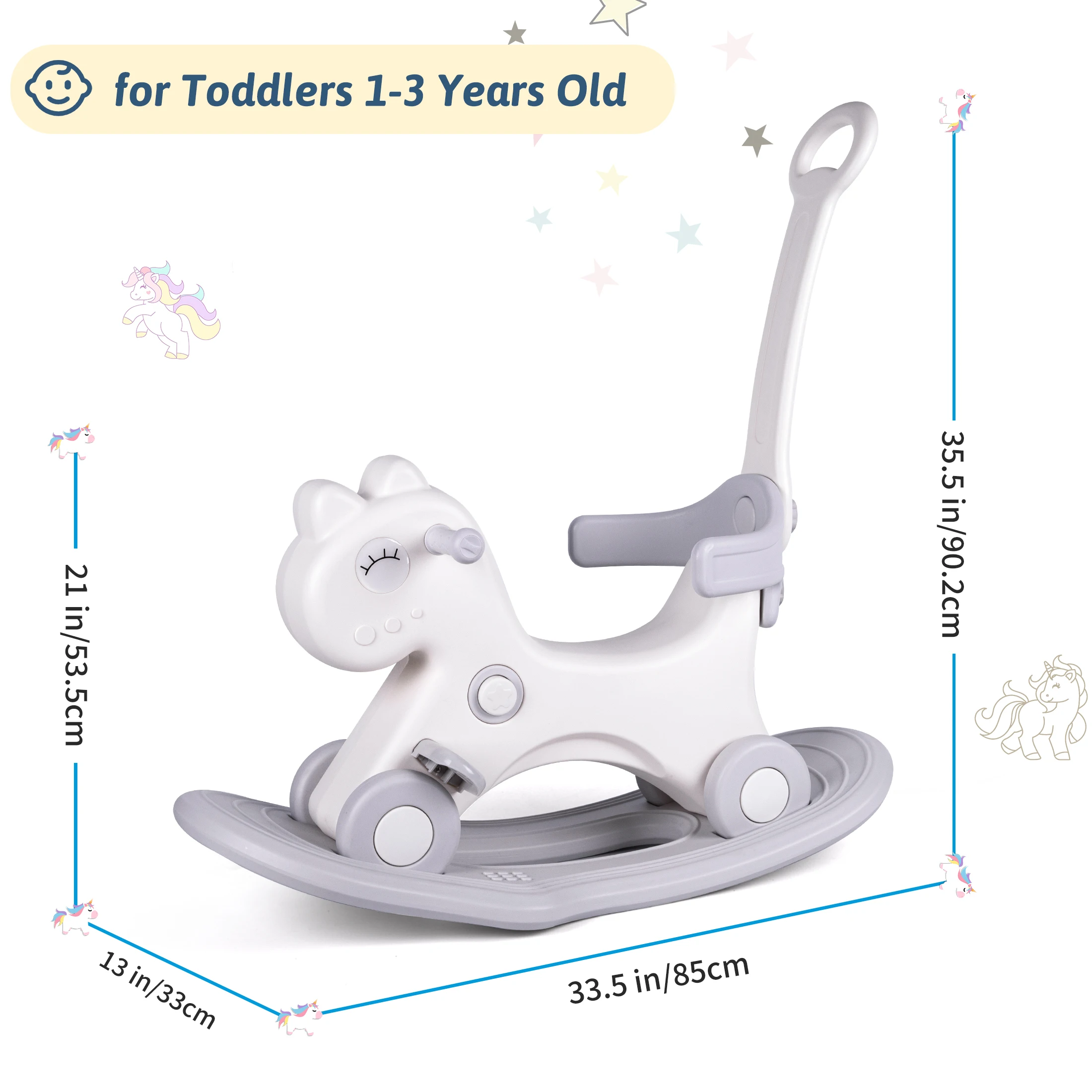 Rocking Horse, Child Safety Push Handle Rocker for Toddlers 1/2/3 Years Old Kids Ride-on Toy Birthday Gift Girl&Boy Swinging Toy - 图片 2