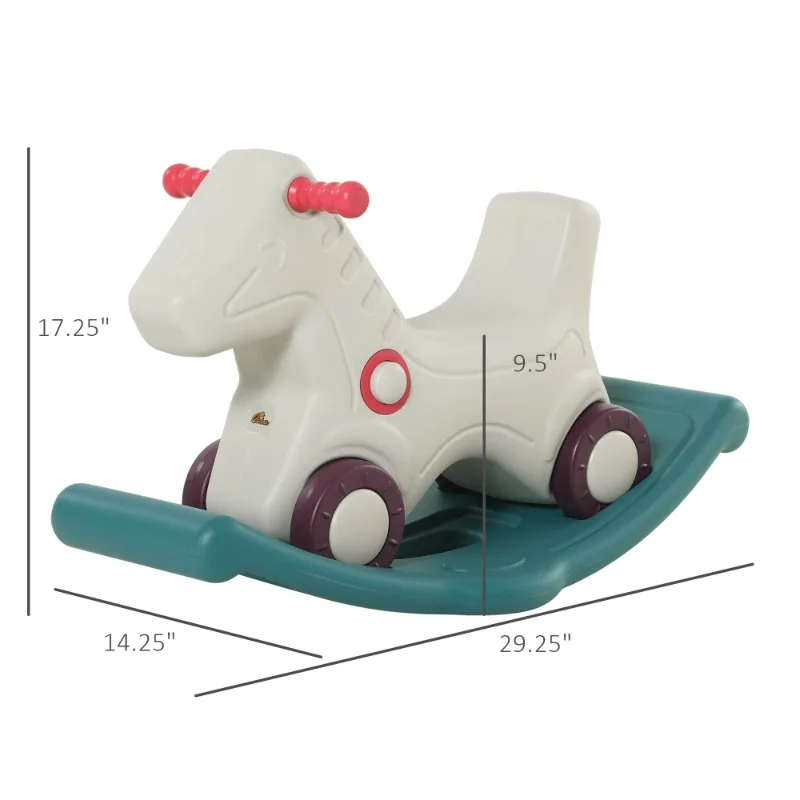 Kids 2 in 1 Rocking Horse & Sliding Car for Indoor & Outdoor Use w/ Detachable Base, Wheels, Smooth Materials - 图片 4