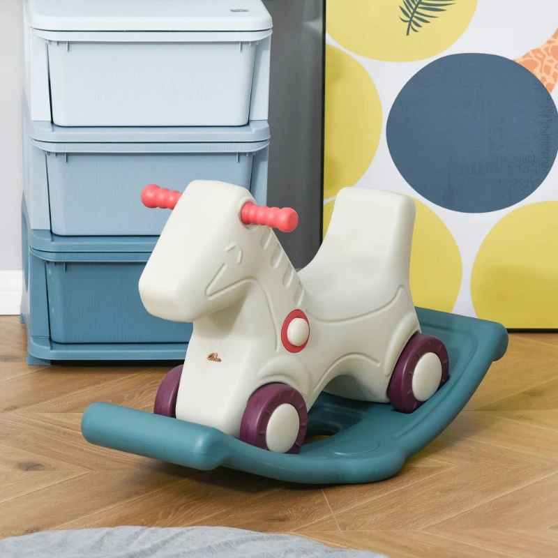 Kids 2 in 1 Rocking Horse & Sliding Car for Indoor & Outdoor Use w/ Detachable Base, Wheels, Smooth Materials