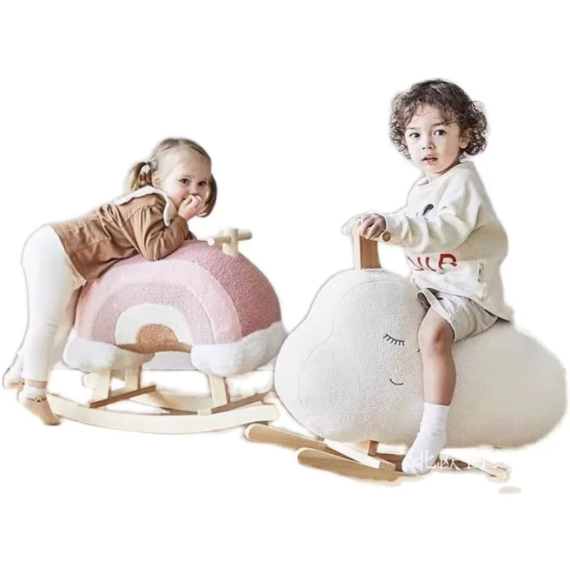 Korean INS children rocking horse baby rocking horse toy cloud wooden horse rocking chair baby's first birthday gift - 图片 5