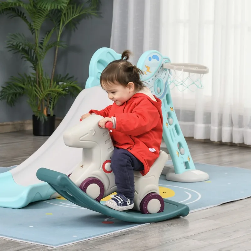 Kids 2 in 1 Rocking Horse & Sliding Car for Indoor & Outdoor Use w/ Detachable Base, Wheels, Smooth Materials - 图片 3