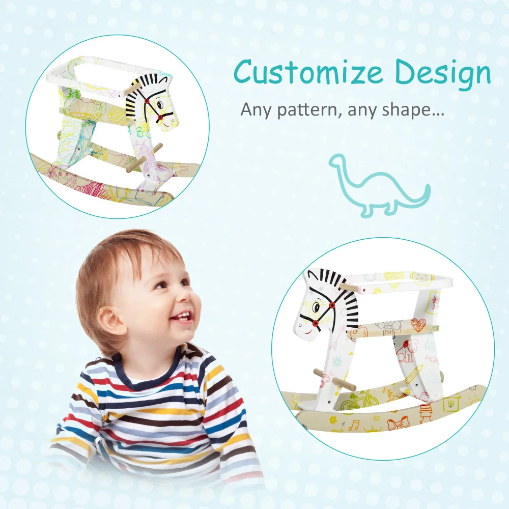 Wooden Rocking Horse Toddler Baby Ride-on Toys for Kids 1-3 Years with Classic Design & Wood Safety Bar, White - 图片 4