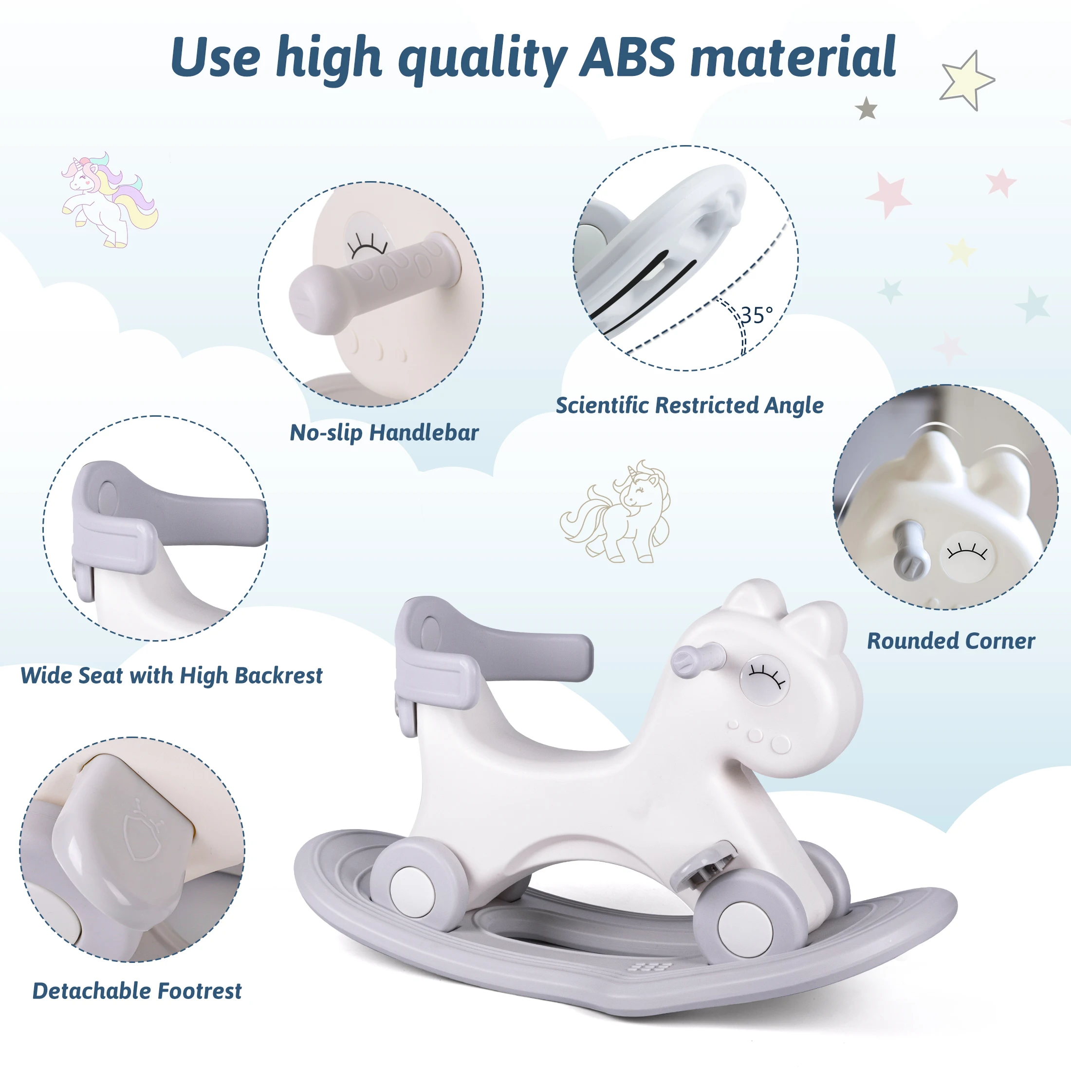 Rocking Horse, Child Safety Push Handle Rocker for Toddlers 1/2/3 Years Old Kids Ride-on Toy Birthday Gift Girl&Boy Swinging Toy - 图片 3