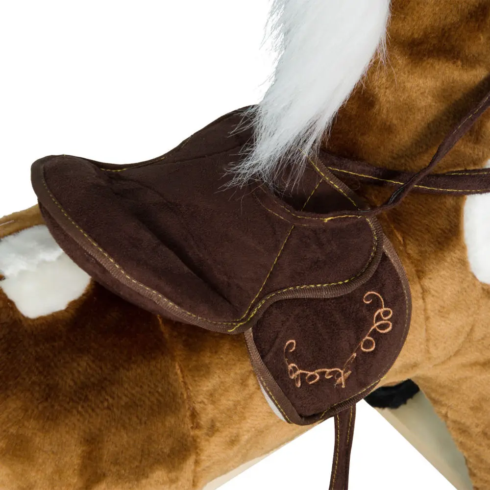 Kids Metal Plush Ride-On Rocking Horse Chair Toy With Nursery Rhyme Music - Dark Brown - 图片 2