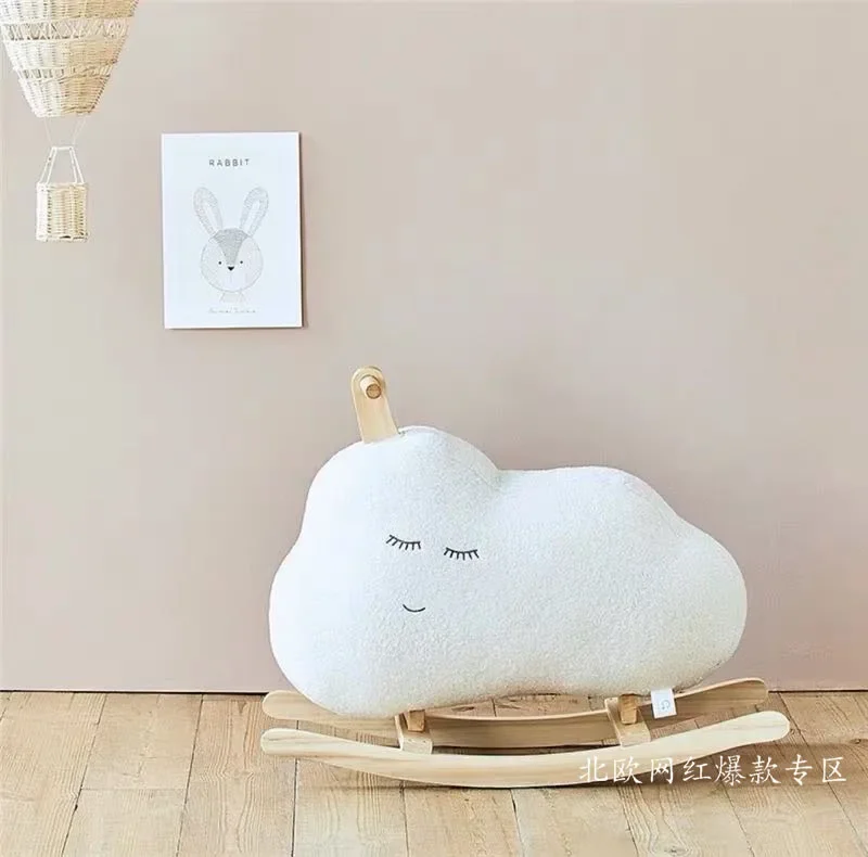 Korean INS children rocking horse baby rocking horse toy cloud wooden horse rocking chair baby's first birthday gift - 图片 3