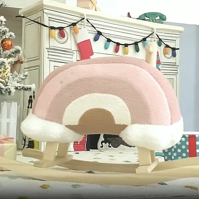 Korean INS children rocking horse baby rocking horse toy cloud wooden horse rocking chair baby's first birthday gift