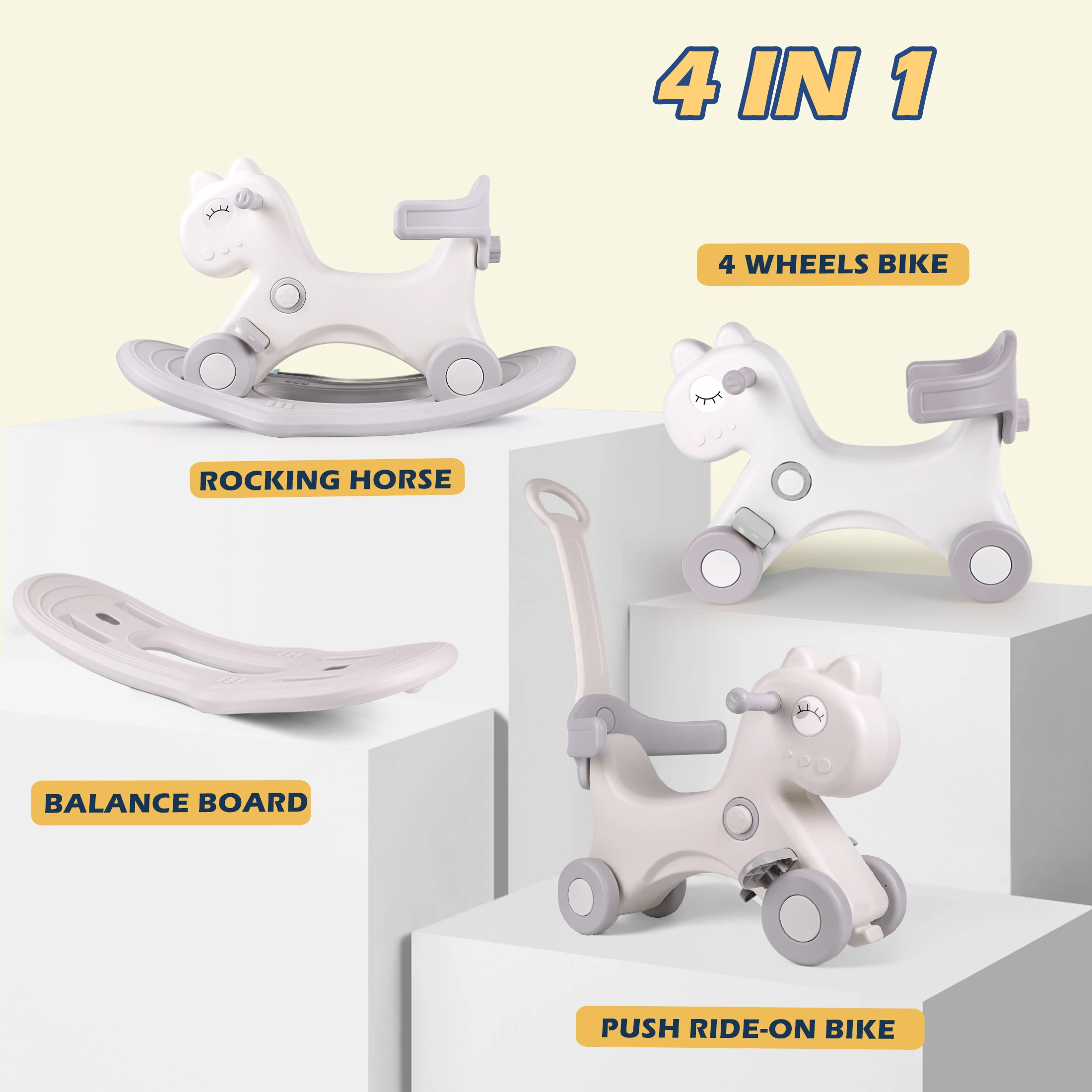 Rocking Horse, Child Safety Push Handle Rocker for Toddlers 1/2/3 Years Old Kids Ride-on Toy Birthday Gift Girl&Boy Swinging Toy - 图片 6