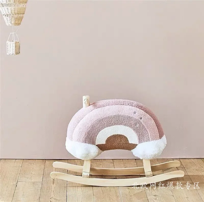 Korean INS children rocking horse baby rocking horse toy cloud wooden horse rocking chair baby's first birthday gift - 图片 4